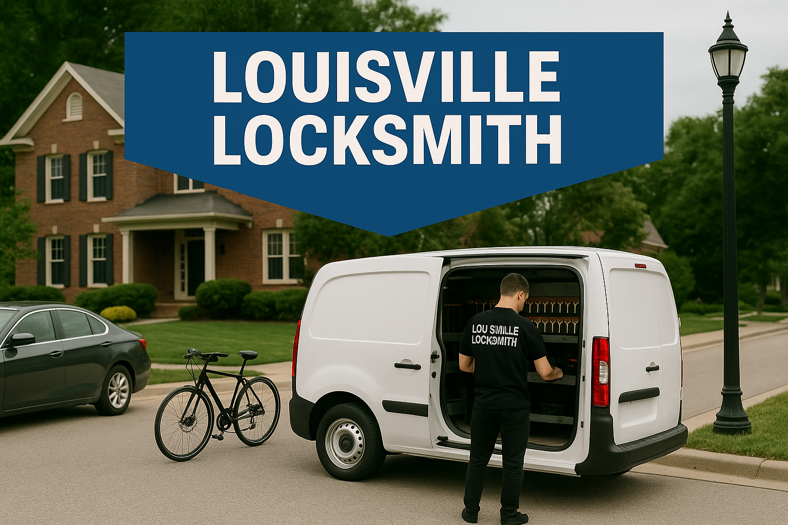 Louisville Locksmith technician rekeying commercial door lock for local business